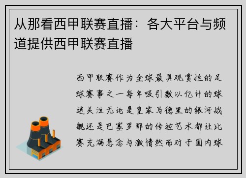 从那看西甲联赛直播：各大平台与频道提供西甲联赛直播