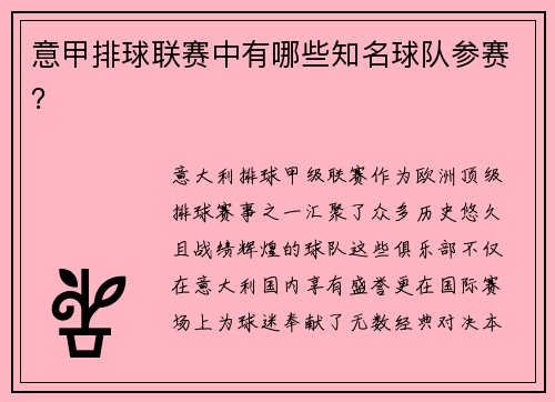 意甲排球联赛中有哪些知名球队参赛？