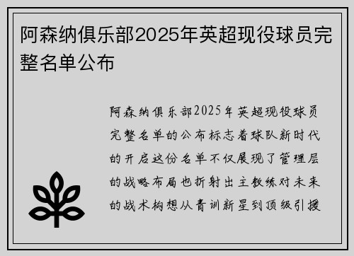 阿森纳俱乐部2025年英超现役球员完整名单公布